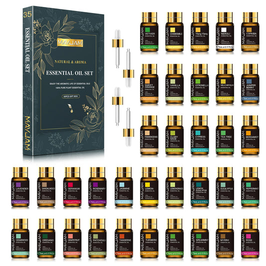 Coffret de 35 huiles essentielles 5 ml avec compte-goutte en box